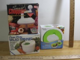 Kitchen items including Flow-Thru Salad Spinner, Smart Chopper and Weight Watchers portable fruit