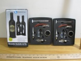Lot of three wine bottle sets including one 3-piece wine accessory set and two 6 piece sets