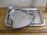 Two aluminum serving trays, one Christmas tree-shaped - Great for the holidays!