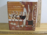 Celine 5 piece Wine and Decanter set; includes 4 13 oz. glasses and 1 35 oz. decanter