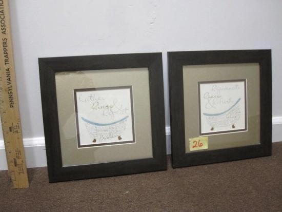 Two framed home decor pictures, 12.5" square