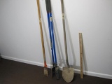 Lot of 3 tools, Post Hole Digger with Fiberglass Handles, Shovel and the Mutt multi tool