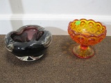 Art Glass bowls, heavy purple glass and Orange chalice