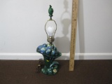 Unmarked Haeger Cornucopia Table Lamp in Green/Blue Drip Glaze