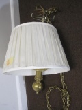 Hanging brass 2-bulb lamp with shade, chain approx 12 feet long