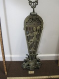 Oxidized ornate expanding peacock-feather fireplace fan