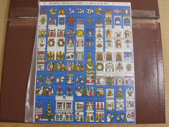 One full sheet of 100 1970 Christmas Seals sold to benefit the fight against emphysema, tuberculosis