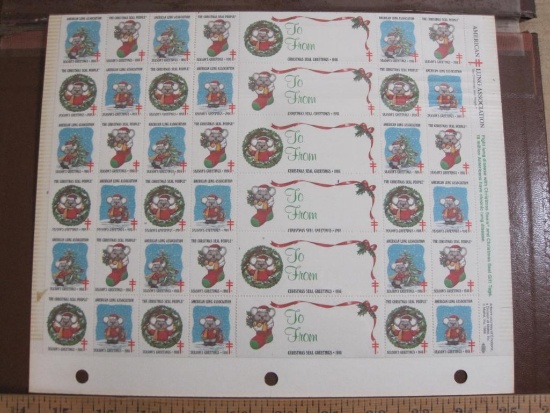 Lot includes one sheet of 1985 American Lung Associaion Christmas Seals & Gift Tags AND one sheet of