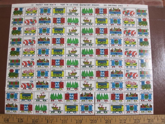 Full sheet of 100 1967 Christmas Seals sold to benefit the fight agains TB and other respiratory