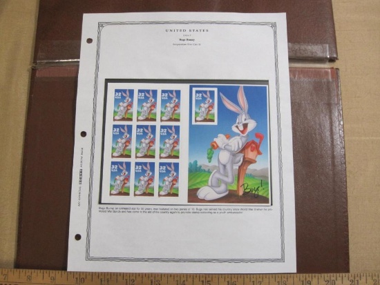 An official Scott album press sheet pane of 10 1997 Bugs Bunny 32 cent US postage stamps, #3137