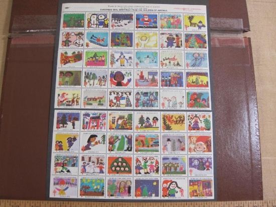 Sheet of 56 1978 American Lung Association Christmas Seals split into two large blocks