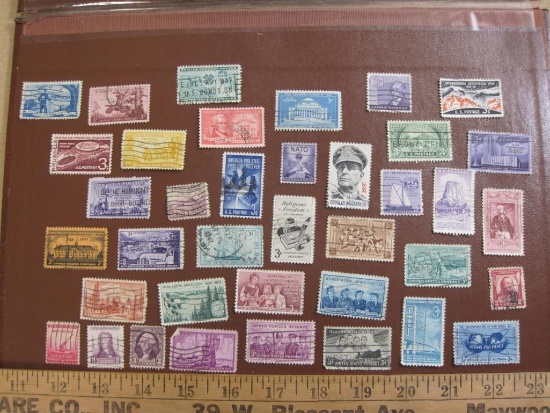 Lot of more than THREE DOZEN cancelled 3 cent US commemorative postage stamps including 1958 James