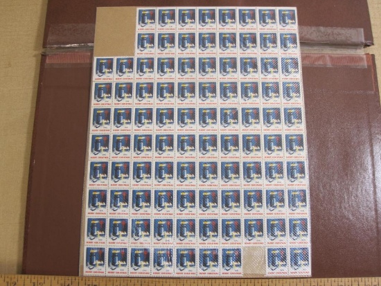 Partial sheet of 95 American Lung Association 1941 US Christmas Seal stamps, see pictures for