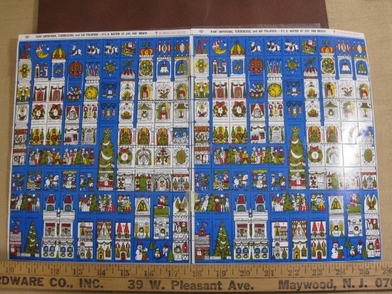 TWO full sheets of 1970 American Lung Association US Christmas Seals; sheets are connected by hinge,