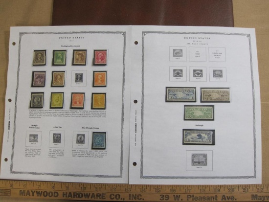 An official Scott album page of 11 (out of 12) hinged 1932 US postage stamps, each based on a