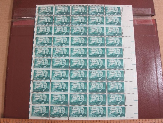 Full sheet of 50 1961 4 cent George W. Norris US postage stamps, Scott # 1184