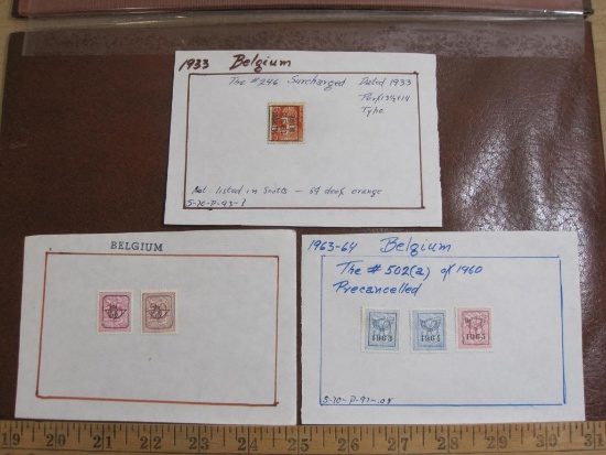 One hinged 933 Belgium postage stamp (the #246f surcharged), two hinged Belgium stamps and three