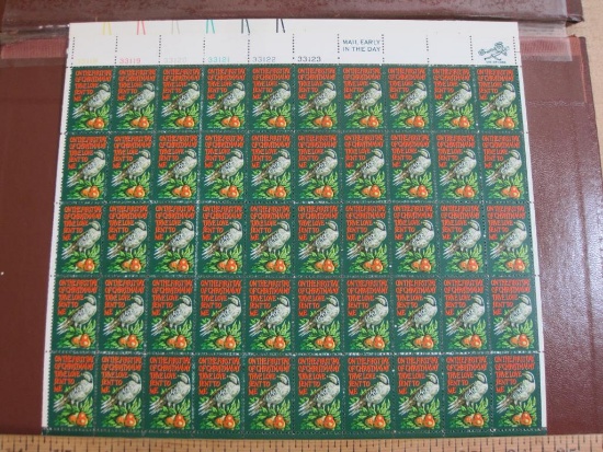 Full sheet of 50 1971 8 cent On the First Day of Christmas? US postage stamps, Scott # 1445