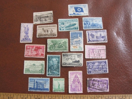 Lot of more than ONE DOZEN cancelled 3 cent commemorative US postage stamps including 1958 Gunston