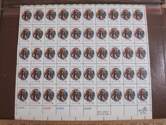 Full sheet of 50 1972 8 cent Christmas US postage stamps, Scott # 1741