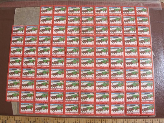 Full sheet of 56 1978 American Lung Association US Christmas Seals, see pictures for condition