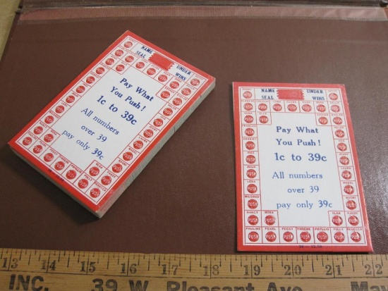Lot of 16 vintage Pay What You Push 1c to 39c Cent punch card game NAME UNDER SEAL WINS