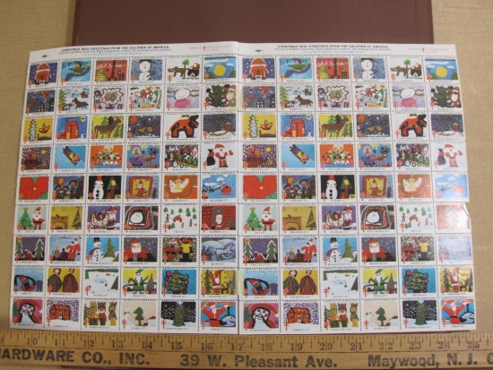 TWO full sheets of 1977 American Lung Association US Christmas seals; sheets are attached via