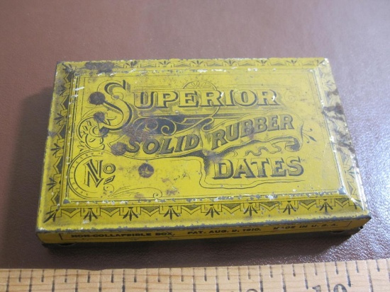 Antique 1910 date stamping kit in non-collapsible box; see pictures for included pieces