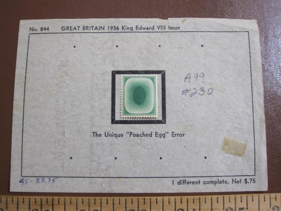 One hinged Great Britain 1936 King Edward VIII Issue, marked "The Unique 'Poached Egg' Error