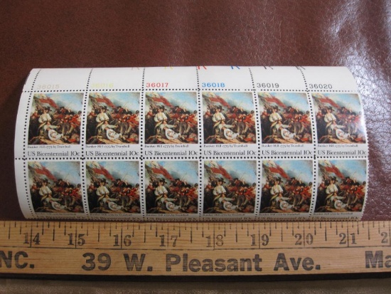 Block of 12 1975 10 cent Battle of Bunker Hill US postage stamps, Scott # 1564