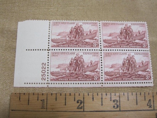 Block of 4 1954 Lewis & Clarke Expedition US postage stamps, Scott # 1063
