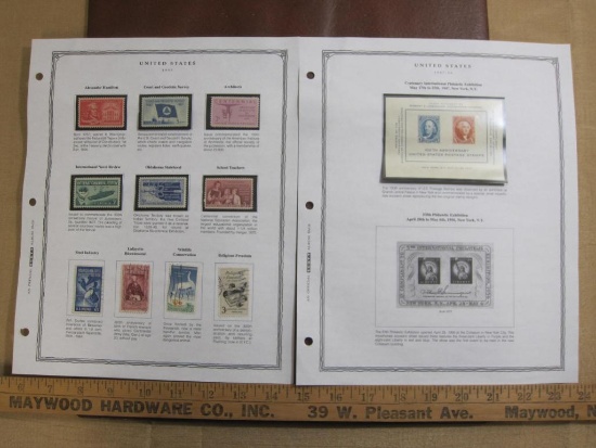 Official 1957 Scott Album Page featuring 10 US postage stamps, most uncanceled, honoring Alexander