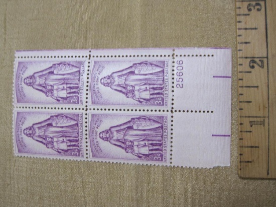 Block of 4 1957 3 cent Polio US postage stamps, Scott # 1087