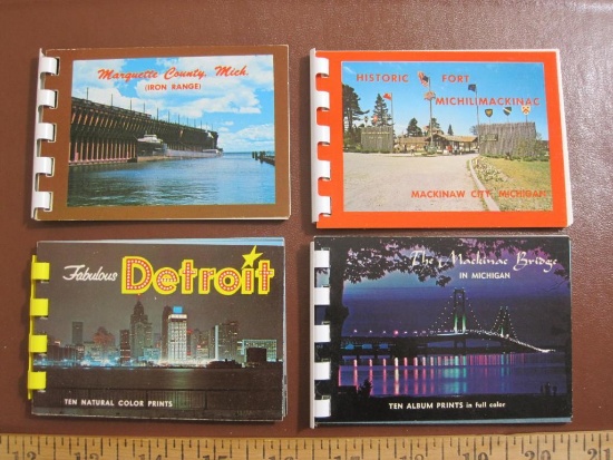 Four small Michigan souvenir photo booklets, including Fabulous Detroit and The Mackinac Bridge