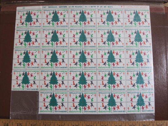 Partial sheet of 96 1969 American Lung Association US Christmas seals; see pictures for condition