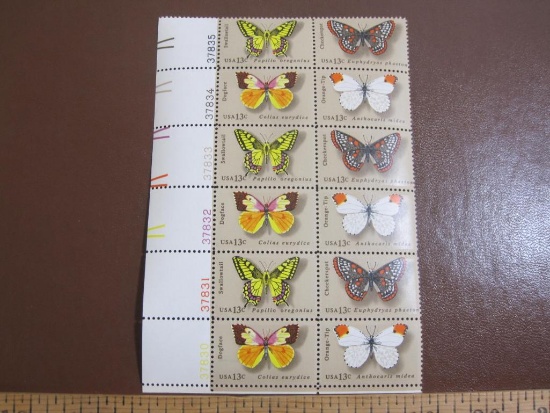Block of 12 1977 13 cent Butterflies US postage stamps, Scott # 1712-15