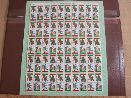 Full sheet of 100 1974 American Lung Association US Christmas seals; see pictures for condition