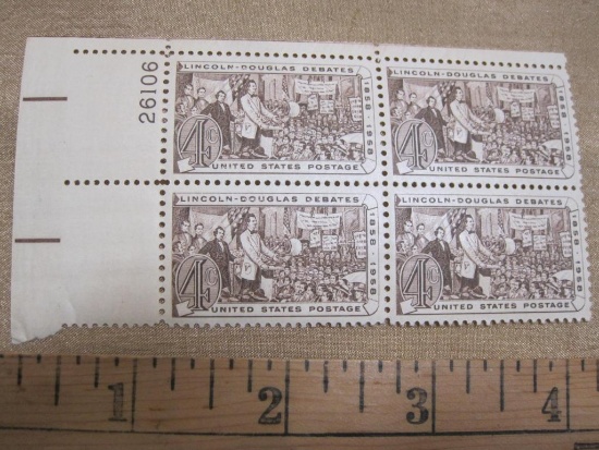 Block of 4 1958 Lincoln-Douglas Debates 4 cent US postage stamps, #1115
