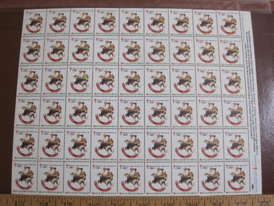 Full sheet of 54 1981 American Lung Association US Christmas seals; see pictures for condition