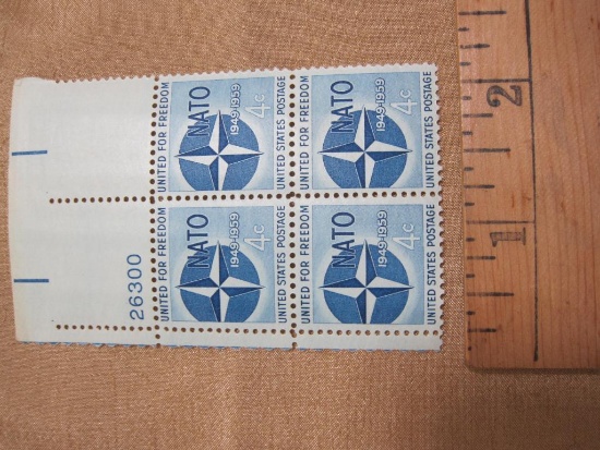 Block of 4 1959 NATO United for Freedom 4 cent US postage stamps #1127