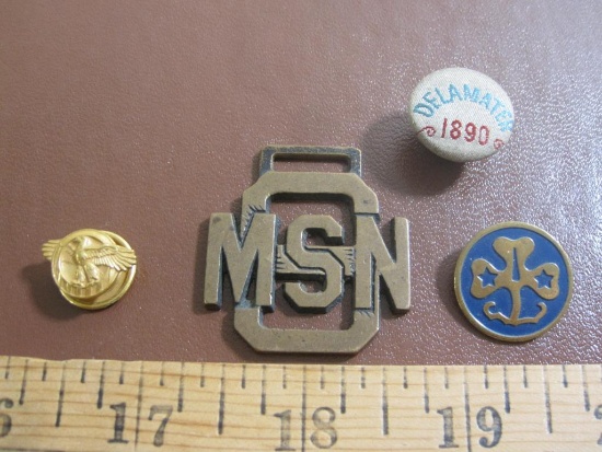 Lot includes three pins and one MSN pendant