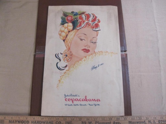 Vintage large menu from Jules Podell's Copacabana on 10 East 60th Street, New York