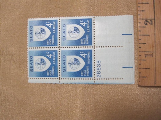 Block of 4 1960 SEATO 4 cent US postage stamps, #1151