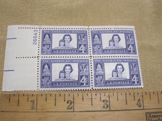 Block of 4 1960 The American Woman 4 cent US postage stamps, #1152
