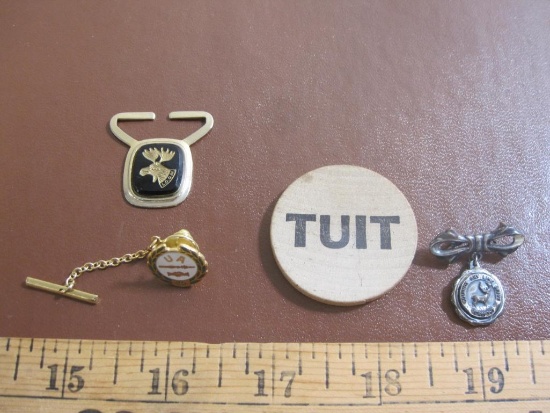 Lot includes two pins, one plumber's pipe fitting and one Equinox Skyline Drive Vermont), one TUIT