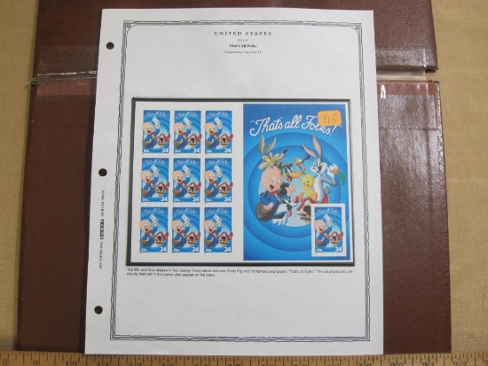 2001 "That's All Folks" Looney Tunes philatelic souvenir pane, includes 10 34 cent US postage