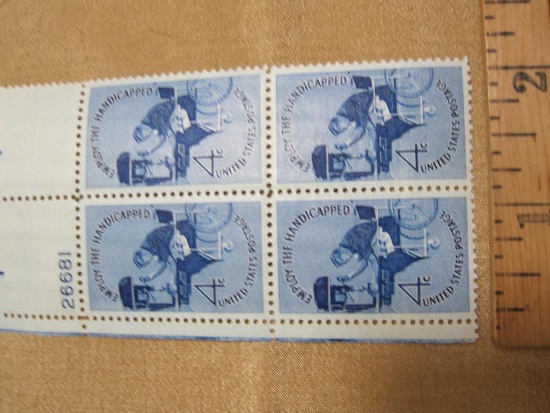 Block of 4 1960 Employ the Handicapped 4 cent US postage stamps, #1155