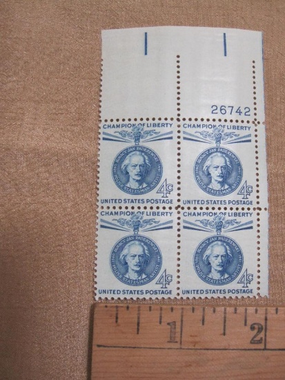 Block of 4 1960 Ignacy Jan Paderewski, Champion of Liberty 4 cent US postage stamps, #1159