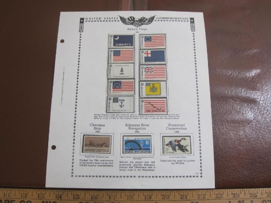 Completed stamp collecting album page printed by Minkus Publications; includes 13 mounted mint US