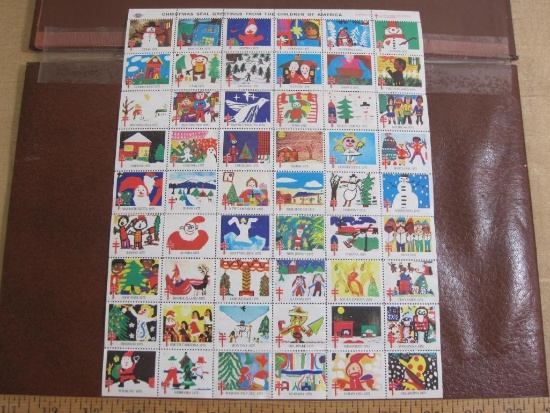 Full sheet of 54 1975 American Lung Association US Christmas seals; see pictures for condition